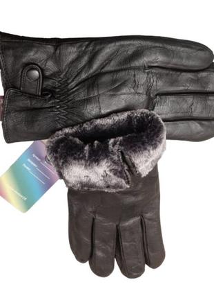 Чоловічі рукавички на хутрі зимові шкіряні