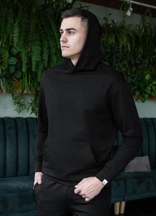 Мужское худи одонотонное базовое весеннее осеннее classic черное | кофта мужская с...