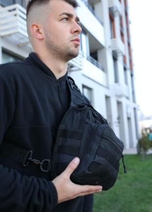 Мужская тактическая сумка-слинг через плечо хаки на много отделений прочная военная мини рюкзак9 фото