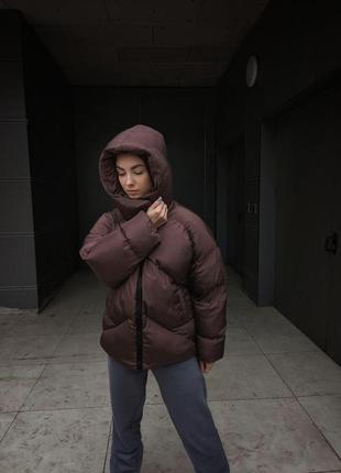 Женская зимняя куртка оверсайз серая quadro | женский пуховик с капюшоном6 фото