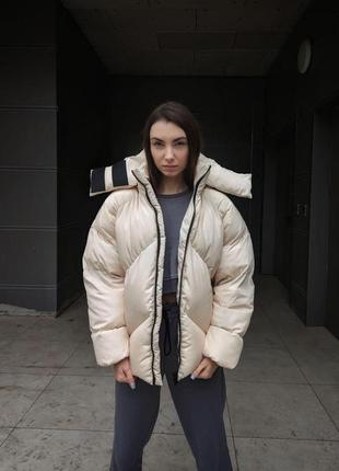 Женская зимняя куртка оверсайз серая quadro | женский пуховик с капюшоном3 фото