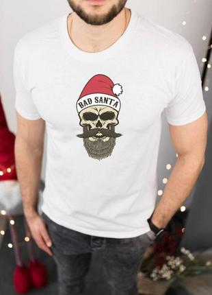 Мужская новогодняя футболка белая "dad santa" с новогодним принтом