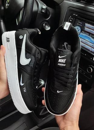 Мужские кроссовки nike air force 1 black/white черные с белым найк аир форс