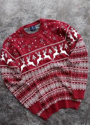 Мужской новогодний свитер с оленями белый без горла шерстяной3 фото