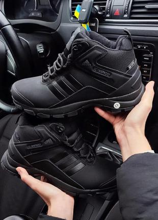 Чоловічі зимові термо кросівки adidas climaproof нубук чорні на хутрі до -21*с