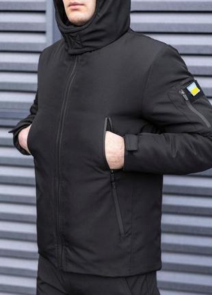 Чоловіча зимова тактична куртка чорна winter jacket з плащової тканини до -20 °c із шевроном3 фото