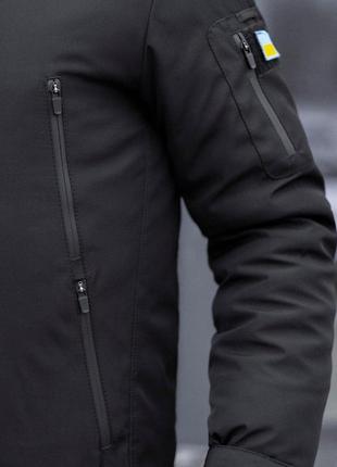 Чоловіча зимова тактична куртка чорна winter jacket з плащової тканини до -20 °c із шевроном7 фото