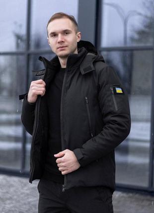 Чоловіча зимова тактична куртка чорна winter jacket з плащової тканини до -20 °c із шевроном2 фото