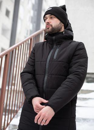 Мужская парка демисезонная черная до 0*с | куртка удлиненная осенняя весенняя с капюшоном10 фото