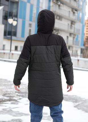 Мужская парка демисезонная черная с хаки до 0*с | куртка удлиненная осенняя весенняя с капюшоном8 фото