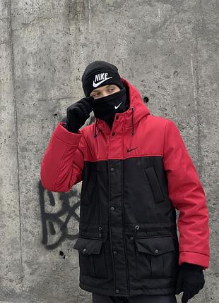 Чоловічий зимовий комплект 3в1 шапка + рукавиці + баф nike до -25*с чорний найк