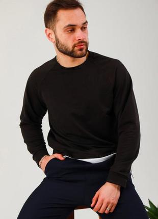 Мужской свитшот черный хлопковый весенний осенний | свитер мужской на осень кофта без капюшона мужская