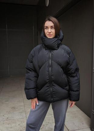Женская зимняя куртка оверсайз бежевая quadro | женский пуховик с капюшоном3 фото