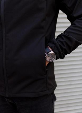 Мужская куртка soft shell с капюшоном черная весенняя осенняя до -0*с | ветровка демисезонная на флисе6 фото