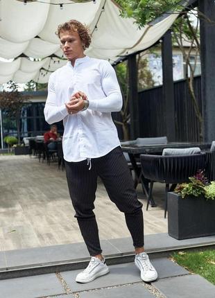 Мужской классический костюм рубашка и брюки белый с черным молодежный хлопковый