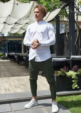 Мужской классический костюм рубашка и брюки белый с серым молодежный хлопковый2 фото