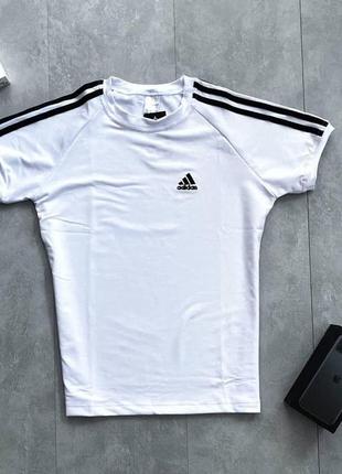 Мужская футболка adidas белая | спортивная футболка адидас с лампасами1 фото