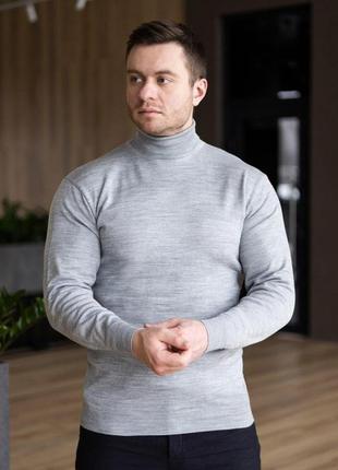 Мужской зимний классический гольф шерстяной серый | утепленный свитер под горло7 фото