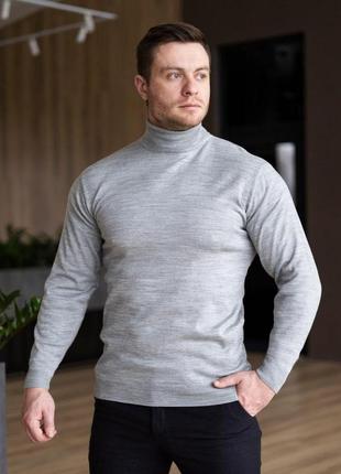 Мужской зимний классический гольф шерстяной серый | утепленный свитер под горло2 фото