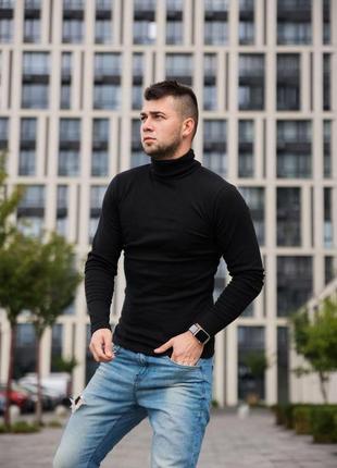 Чоловічий утеплений гольф-водолазка чорний на мікрофлісі бавовняний  ⁇  чоловіча кофта під горло на флісі