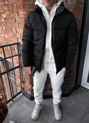 Мужская зимняя куртка черная оверсайз без капюшона до -20*с | мужской зимний пуховик черный