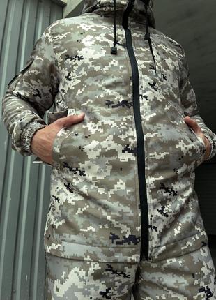 Чоловічий тактичний зимовий костюм піксельний куртка + штани на флісі terra світлий камуфляж10 фото