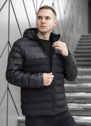 Мужская зимняя куртка стеганая черная на флисе до -15*с | пуховик мужской зимний стеганый на флисе