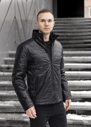 Чоловіча зимова шкіряна куртка на хутрі чорна до -15*с шкірянка з хутром усередині5 фото