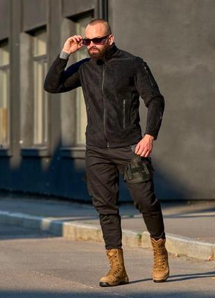 Чоловіча тактична флісова кофта чорна армійська з липучками  ⁇  толстовка військова тепла на флісі6 фото
