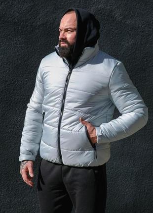 Чоловіча зимова куртка сіра без капюшона коротка до -20 °c  ⁇  чоловічий пуховик чорний дутий