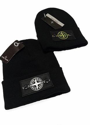Чоловіча шапка stone island чорна акрилова зимова стон айленд