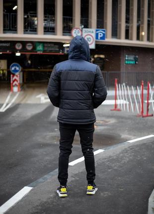 Мужская зимняя куртка nike черная с синим до -25*с теплая на флисе с капюшоном | мужской зимний пуховик найк6 фото