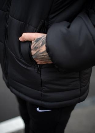 Мужская зимняя куртка nike черная с синим до -25*с теплая на флисе с капюшоном | мужской зимний пуховик найк3 фото
