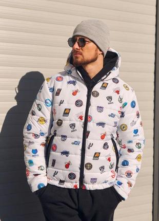Чоловіча зимова куртка біла до -25 °c nba тепла коротка  ⁇  пуховик чоловічий зимовий з капюшоном нба