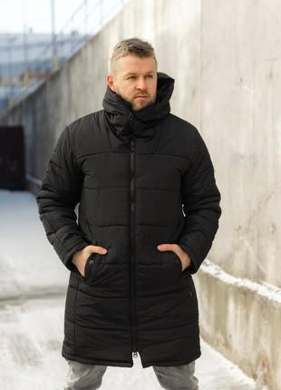 Мужская зимняя парка черная до -25*с | зимняя удлиненная куртка с капюшоном