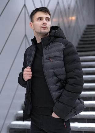 Чоловіча зимова куртка стьобана чорна на флісі до -15 °c  ⁇  пуховик чоловічий зимовий стьобаний на флісі4 фото