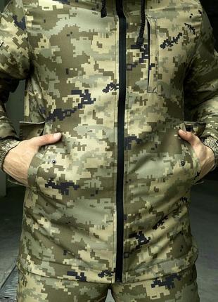Мужской тактический зимний костюм пиксельный куртка + штаны на флисе terra зеленый камуфляж8 фото