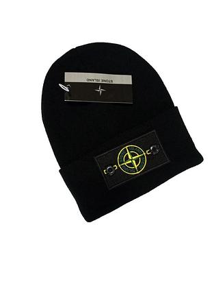 Чоловіча шапка stone island чорна акрилова зимова стон айленд