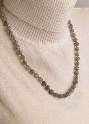 Бусы серый лабрадор натуральный камень в огранке, шарик 8 мм, застежка серебро(925), длина 53 см.3 фото