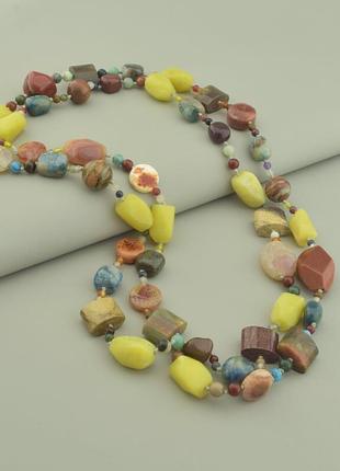 Длинные бусы разноцветные самоцветы натуральные камни, длина 140 см.1 фото