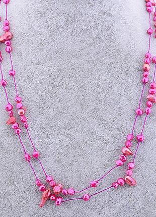 Довге намисто рожеві перли, перламутр природний, довжина 130 см.2 фото