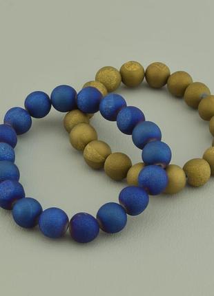 Браслети синій золотистий агат тонований природний, кулька 10,5 мм, довжина 17 см.2 фото