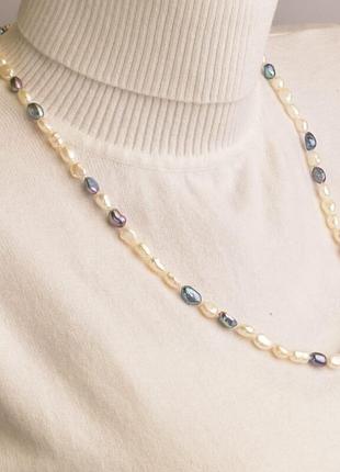Намисто річковий різнобарвний перли а+, карабін срібло(925), довжина 57  см.3 фото