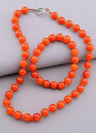 Бусы браслет оранжевый кварц натуральный камень, шарик 10 мм, длина 46 см.