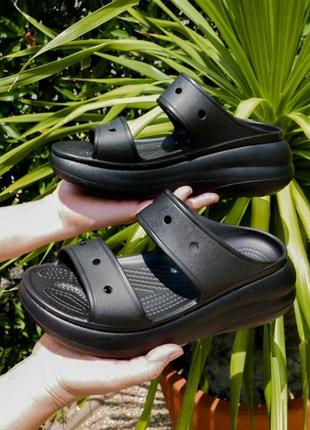 Крокс шлепанці чорні на платформі crocs Neo classic crush - heeled mules black