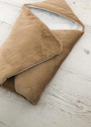 Конверт утепленный одеяло на выписку для новорождённого светло коричневый 75/75