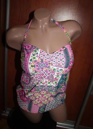 Купальник танкіні майка з чашками ліф купальний квіти орнамент принт tu