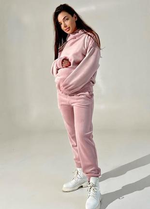 Спортивный костюм из двухстороннего плюша для беременных, пудра-розовый