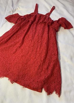 Сукня міні мереживо червона, відкриті плечі, плюс сайз3 фото