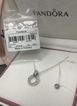 Оригинальное серебряное колье пандора 399487c01 100% оригинал кулон ожерелье подвеска два круга двойной круг новое с биркой серебро проба 925 ale